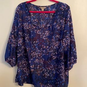 White Stag Multicolored Blouse w elasticized cuff 3/4 sleeves, Size XXL/2XG (20)